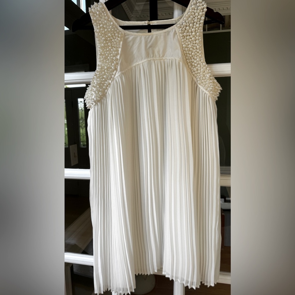 Sabine Pleated Beaded Pearls Dress. Size M women. Color: Cream